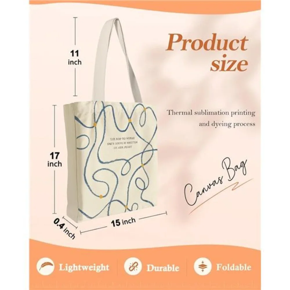 Canvas Tote Bag with Pocket for Women - Picture 4 of 6